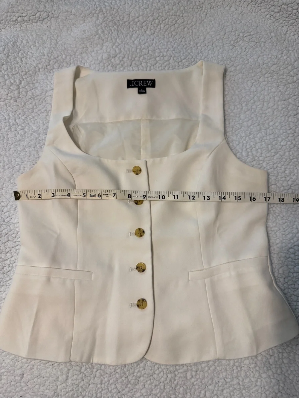 J.Crew Cream Button-Front Sleeveless Peplum Shell